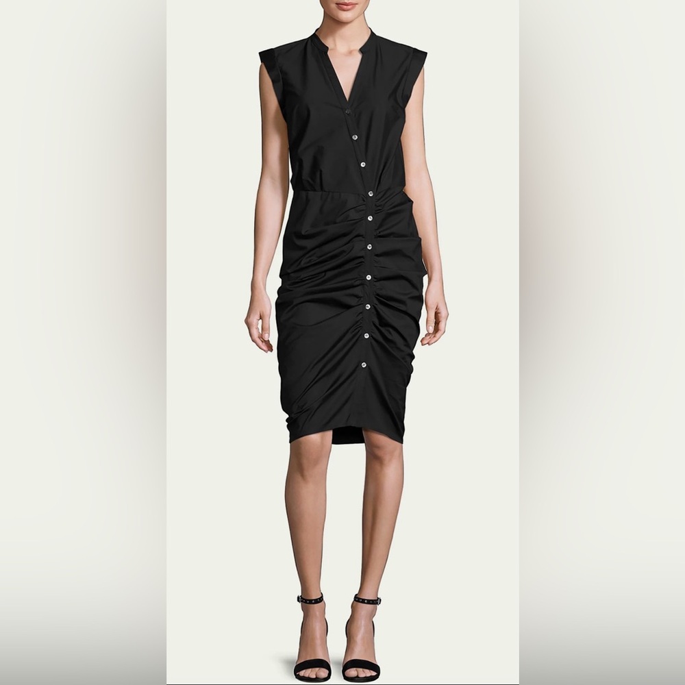 VERONICA BEARD Sleeveless Ruched Poplin Shirtdress
